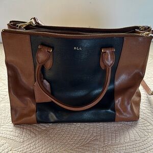 Ralph Lauren Brown and Black Leather Tote